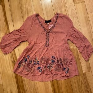 Peplum Dusty Rose Embroidered Blouse